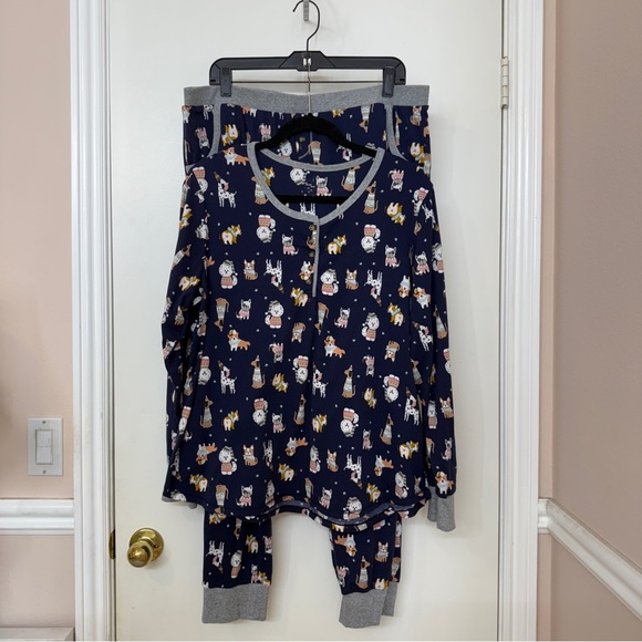 Cuddl Duds Women's Pajama Lounge 2-Pc Set Soft Cozy Blue Dogs Print Size XL - Picture 1 of 12